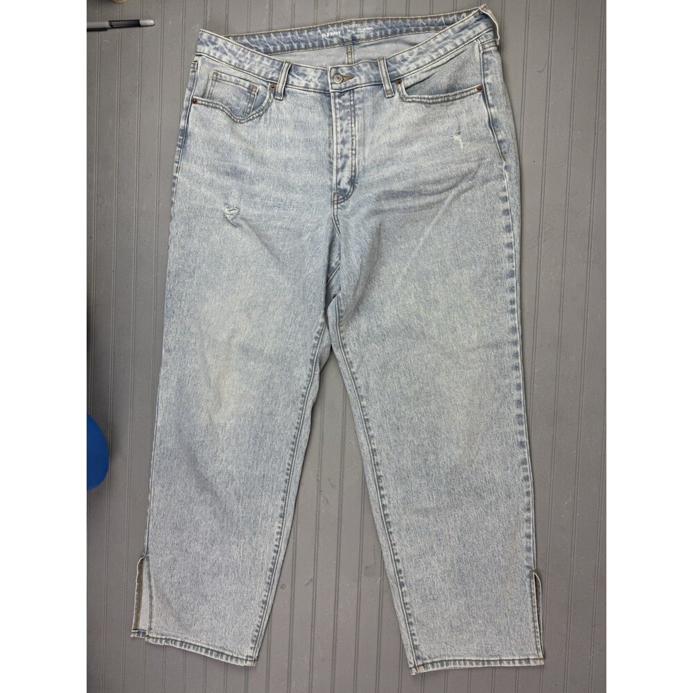 Old Navy Size 16 Womens Jeans Loose High Rise Distress Vent Leg Light Wash